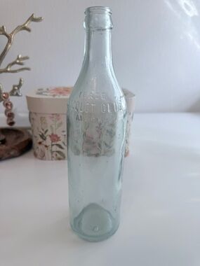 Antique Light Aqua Embossed Glass Bottle